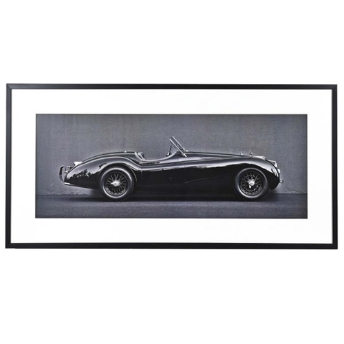 428 - CONTEMPORARY SCHOOL PHOTO PRINT, vintage Jaguar, framed and glazed 61cm x 123cm.