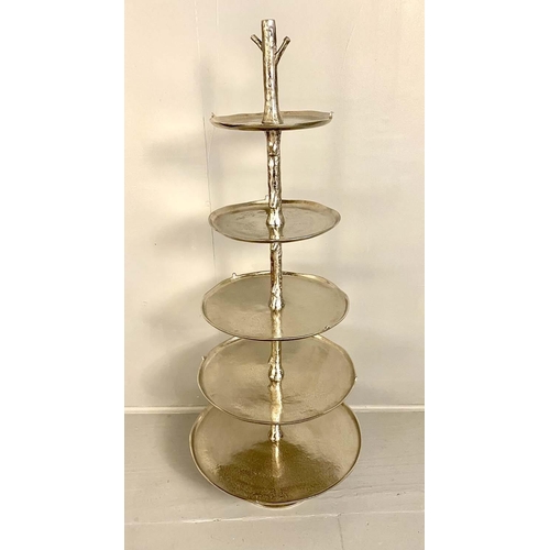 431 - OVERSIZED PATISSERIE STAND, nickel finish, 130cm x 54cm.