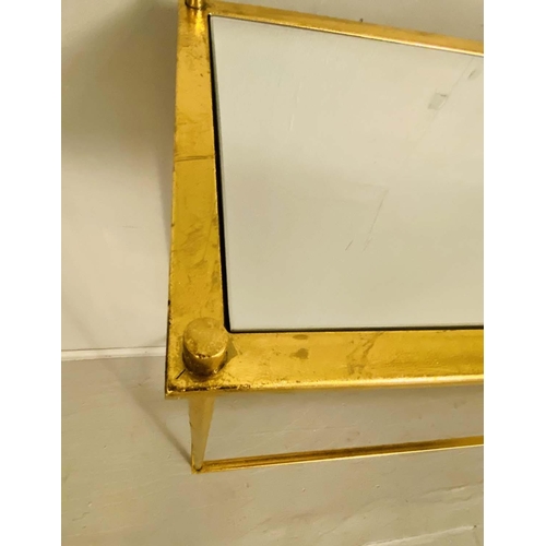 432 - CONSOLE TABLE, gilt metal with glass top, 102cm x 27cm x 77cm.