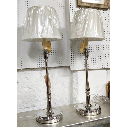 437 - LAUREN RALPH LAUREN HOME TABLE LAMPS, a pair, with shades, 84cm H, polished metal. (2)