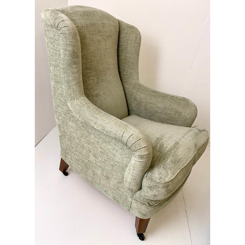 343 - KINGCOME ARMCHAIR, 108cm H, and stool, green fabric upholstered. (2)