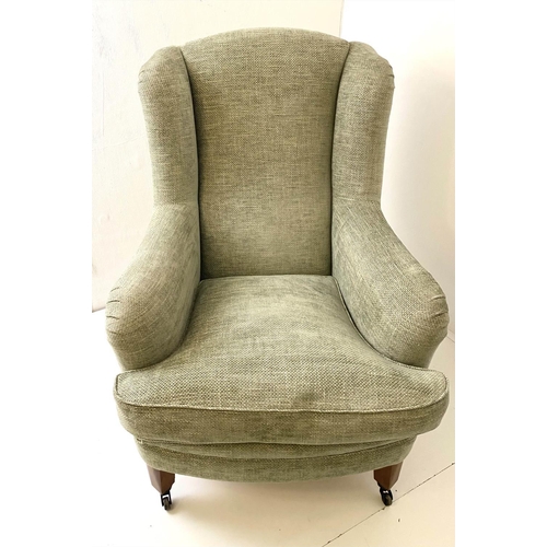 343 - KINGCOME ARMCHAIR, 108cm H, and stool, green fabric upholstered. (2)