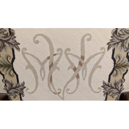 295 - FAUTEUILS, 119cm H x 63cm W, a pair, Louis XIV style, walnut, circa 1890 in monogrammed needlework u... 