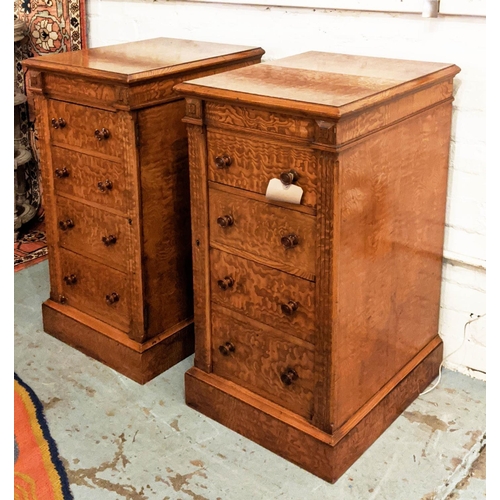 297 - BEDSIDE CHESTS, 81cm H x 40cm W x 45cm D, a pair, Victorian, pollard ash, with four drawers and encl... 