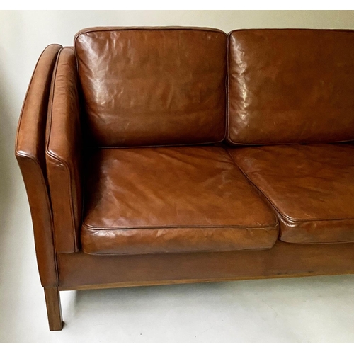 506 - DANISH SOFA, 1970s, three seater, teak framed and grained leather upholstered, 200cm W.