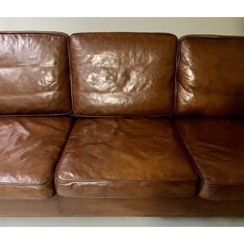 506 - DANISH SOFA, 1970s, three seater, teak framed and grained leather upholstered, 200cm W.