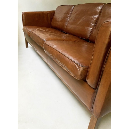 506 - DANISH SOFA, 1970s, three seater, teak framed and grained leather upholstered, 200cm W.