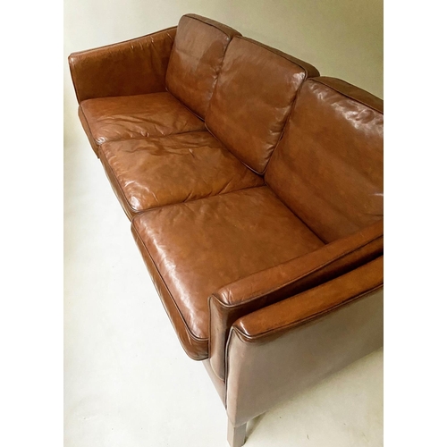 506 - DANISH SOFA, 1970s, three seater, teak framed and grained leather upholstered, 200cm W.