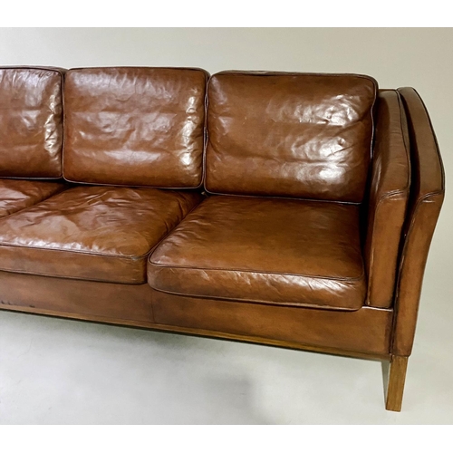 506 - DANISH SOFA, 1970s, three seater, teak framed and grained leather upholstered, 200cm W.