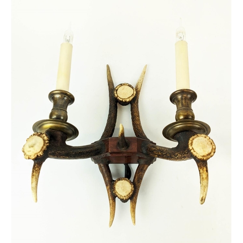 255 - ANTHONY REDMILE STYLE ANTLER WALL SCONCES, a pair, 40cm x 13cm x 17cm. (2)