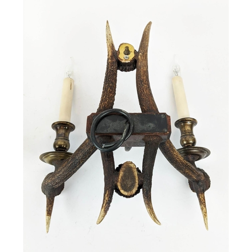 255 - ANTHONY REDMILE STYLE ANTLER WALL SCONCES, a pair, 40cm x 13cm x 17cm. (2)