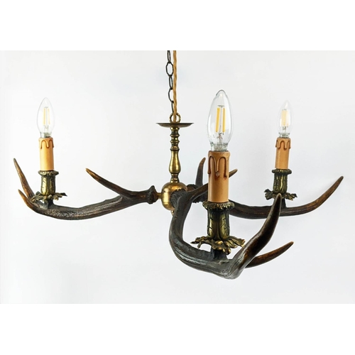 257 - ANTHONY REDMILE STYLE ANTLER CHANDELIER, 40cm drop, gilt fittings, natural finish. (2)