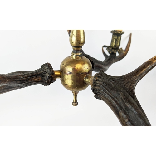 257 - ANTHONY REDMILE STYLE ANTLER CHANDELIER, 40cm drop, gilt fittings, natural finish. (2)