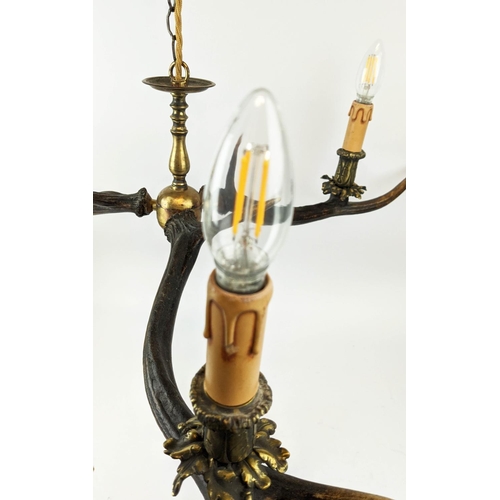 257 - ANTHONY REDMILE STYLE ANTLER CHANDELIER, 40cm drop, gilt fittings, natural finish. (2)