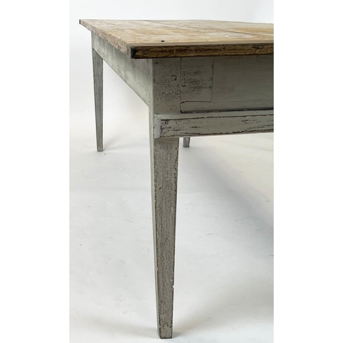 164 - FARMHOUSE TABLE, French provincial pine and oak top on a painted base, 202cm L x 74cm W x 73cm H.