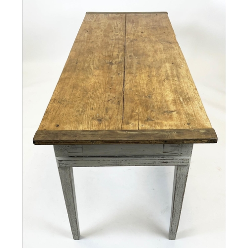 164 - FARMHOUSE TABLE, French provincial pine and oak top on a painted base, 202cm L x 74cm W x 73cm H.