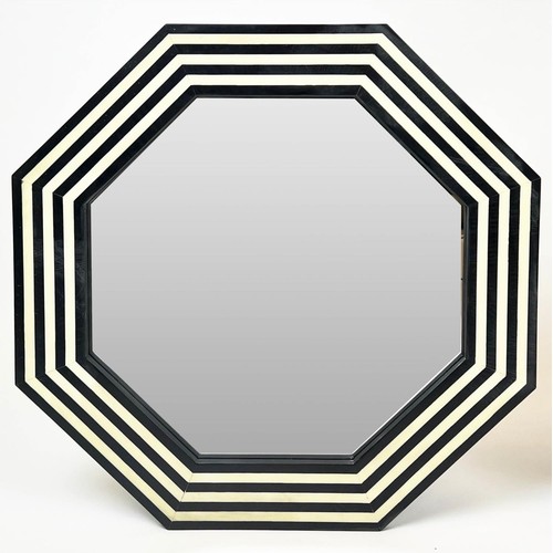 487 - WALL MIRRORS, a pair, 1970s Italian design, octagonal inlaid frames, 61cm diam. (2)