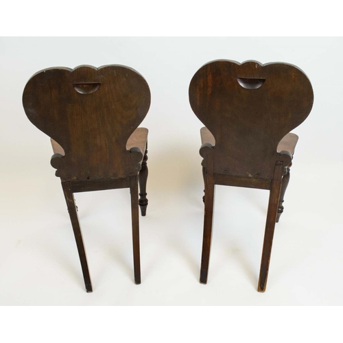 167 - HALL CHAIRS, a pair, William IV Mahogany with shaped acanthus carved backs on turned front legs, 81c... 