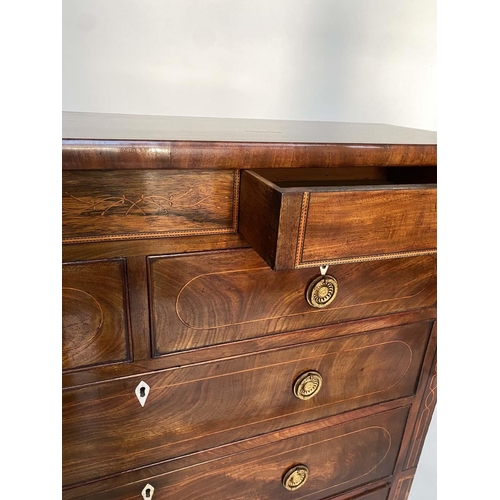 174 - SCOTTISH HALL CHEST, early 19th century flame mahogany of adapted shallow proportions with two secre... 