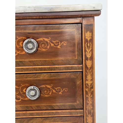 194 - NORTH ITALIAN STYLE COMMODE, walnut, kingwood and satinwood marquetry with three long drawers and va... 