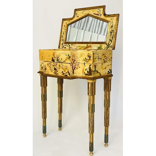 207 - DRESSING TABLE, 1950's hand painted and gilded with rising mirrored top and hinged drawer sections a... 