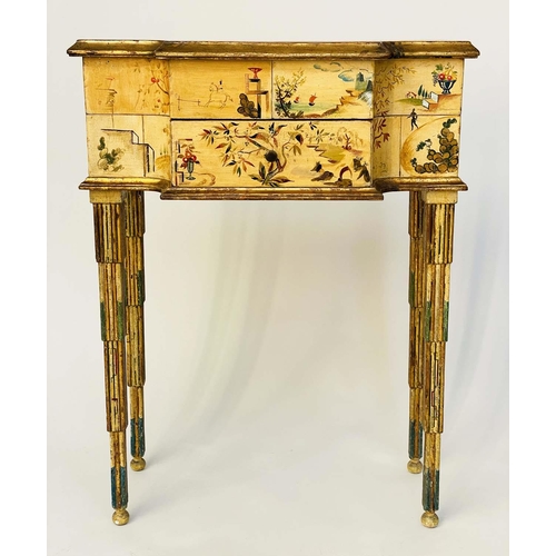 207 - DRESSING TABLE, 1950's hand painted and gilded with rising mirrored top and hinged drawer sections a... 