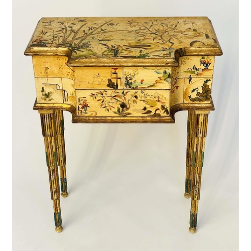 207 - DRESSING TABLE, 1950's hand painted and gilded with rising mirrored top and hinged drawer sections a... 