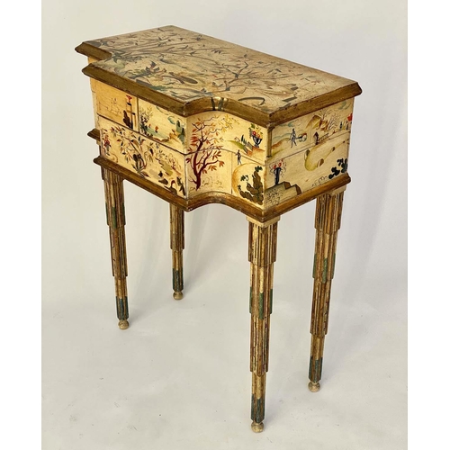 207 - DRESSING TABLE, 1950's hand painted and gilded with rising mirrored top and hinged drawer sections a... 