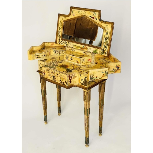 207 - DRESSING TABLE, 1950's hand painted and gilded with rising mirrored top and hinged drawer sections a... 