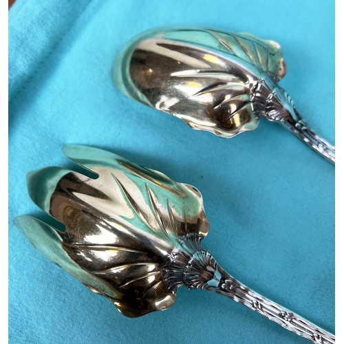 10 - TIFFANY AND CO STERLING SALAD SET, early 20th century parcel-gilded in Tiffany bags, 25cm L.