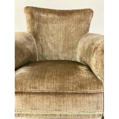 102 - TUB ARMCHAIR, Edwardian teddy bear plush velvet upholstered with rounded back and square tapering su... 