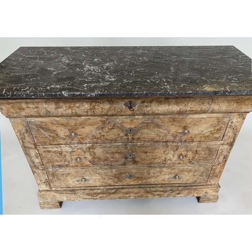 107 - COMMODE, 19th century French Louis Philippe figured walnut and silvered metal mounted with marble to... 