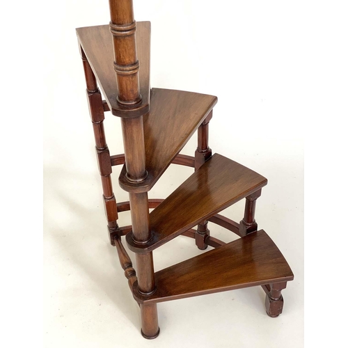 114 - LIBRARY STEPS, Georgian style mahogany with four spiral steps and pineapple finial pole, 130cm H (to... 