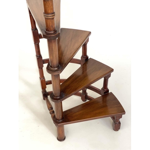 114 - LIBRARY STEPS, Georgian style mahogany with four spiral steps and pineapple finial pole, 130cm H (to... 