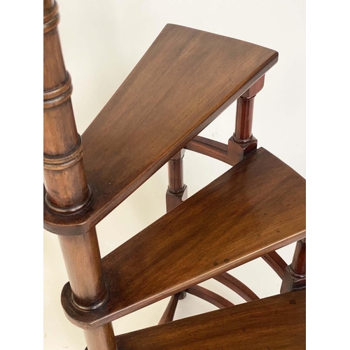 114 - LIBRARY STEPS, Georgian style mahogany with four spiral steps and pineapple finial pole, 130cm H (to... 