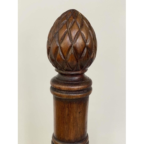 114 - LIBRARY STEPS, Georgian style mahogany with four spiral steps and pineapple finial pole, 130cm H (to... 