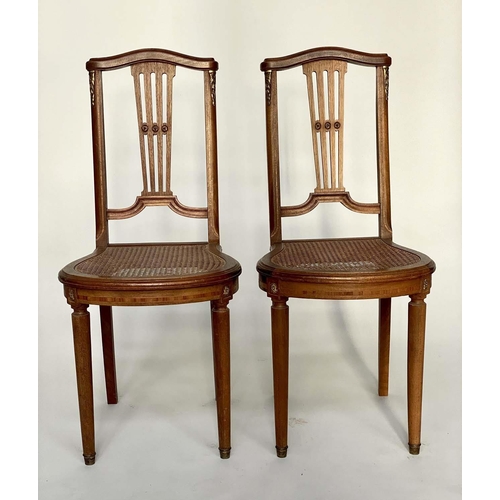 120 - SIDE CHAIRS, a pair, early 20th century French walnut with gilt metal mounts and cane seats, 41cm W.... 