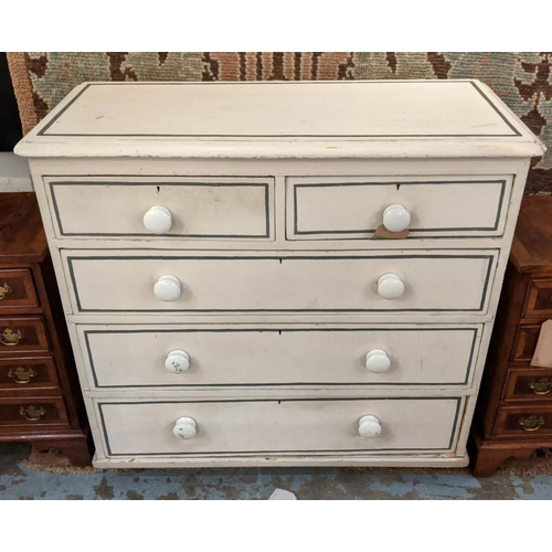 204 - CHEST, 95cm W x 89.5cm H x 43cm D Victorian and later painted pine with two short above three long d... 