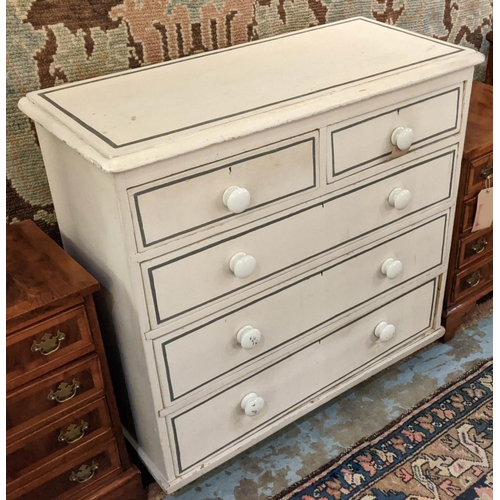 204 - CHEST, 95cm W x 89.5cm H x 43cm D Victorian and later painted pine with two short above three long d... 