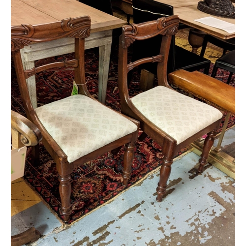 209 - DINING CHAIRS, 45cm W x 86cm H a set of five William IV mahogany framed each with a cream patterned ... 