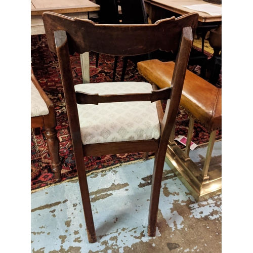 209 - DINING CHAIRS, 45cm W x 86cm H a set of five William IV mahogany framed each with a cream patterned ... 