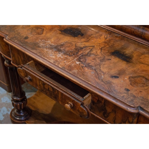 210 - DUCHESS DRESSING TABLE, 119cm W x 163cm H x 55cm D Victorian burr walnut with an oval mirror, a risi... 