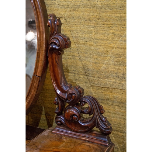 210 - DUCHESS DRESSING TABLE, 119cm W x 163cm H x 55cm D Victorian burr walnut with an oval mirror, a risi... 