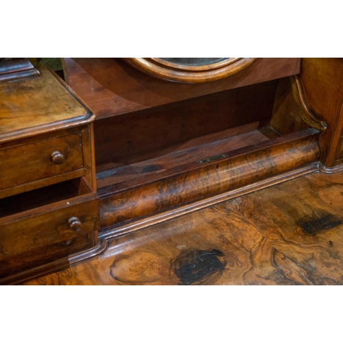 210 - DUCHESS DRESSING TABLE, 119cm W x 163cm H x 55cm D Victorian burr walnut with an oval mirror, a risi... 