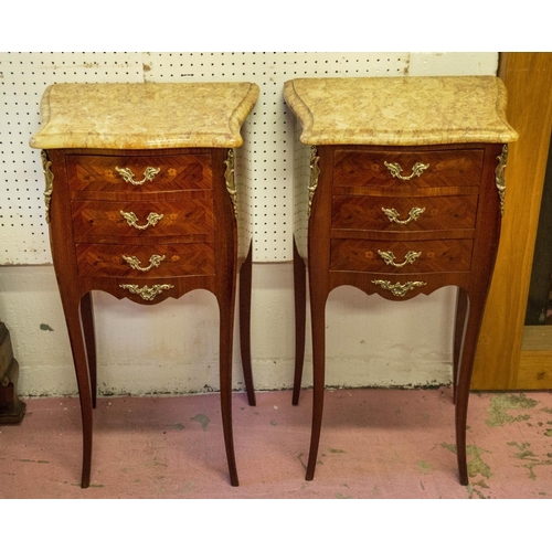 213 - TABLES DE NUIT, 73cm H x 40cm x 30cm, a pair, Louis XV style tulipwood, marquetry and brass mounted,... 