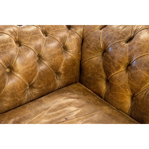 217 - CHESTERFIELD SOFA, 78cm H x 212cm x 92cm, three seater in tan leather.