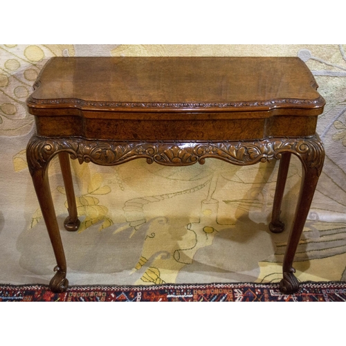 222 - CARD TABLE, 78cm H x 102cm x 51cm, early 20th century George I style burr walnut with needlework lin... 