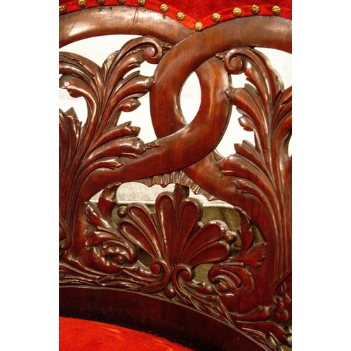 223 - OPEN ARMCHAIR, 94cm H x 67cm, 19th century Continental mahogany with dolphin and acanthus leaf carve... 