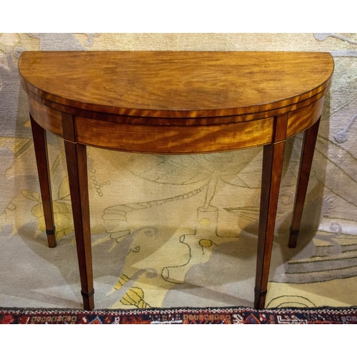 224 - DEMI LUNE CARD TABLE, 74cm H x 97cm x 47cm, George III satinwood, circa 1790, with green baize top.