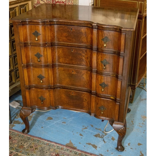 225 - CONCAVE CHEST, 90cm H x 79cm W x 54cm D, early 20th century walnut with four block fronted drawers, ... 